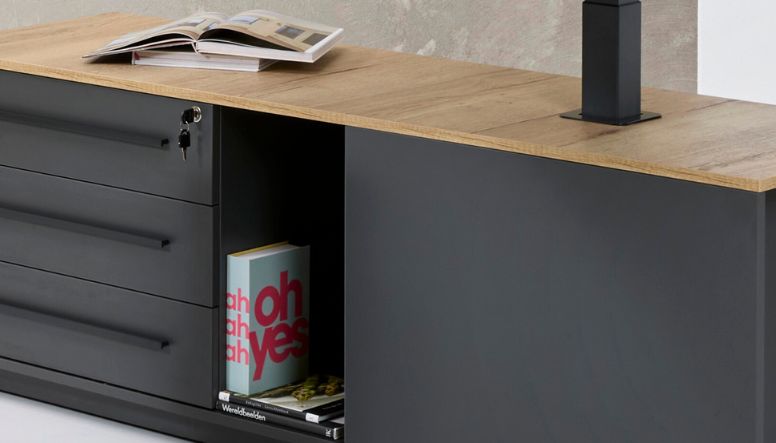 Bureau Assis Debout Elctrique Executive_PRESTIGE_Caisson de rangement intégré