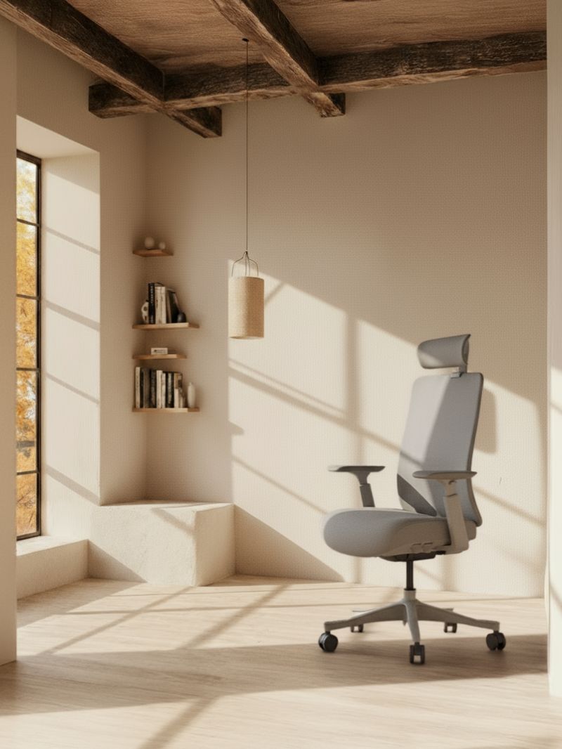 Chaise de bureau ergonomique LUNO par AUM WORLD, design épuré et assise réglable.