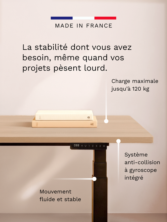 Le bureau Assis Debout AUM WORLD est stable et robuste