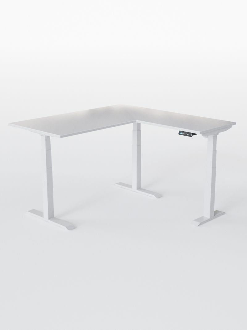 AW_TRIPOD_PRO_Bureau Assis Debout Angle Electrique_Grand Plateau de 160 à 200 cm_Retour 80*60 cm_Pieds_Blancs_Plateau ESSENTIAL_Blanc Premium