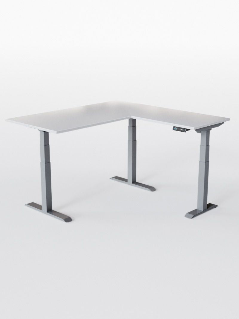 AW_TRIPOD_PRO_Bureau Assis Debout Angle Electrique_Grand Plateau de 160 à 200 cm_Retour 80*60 cm_Pieds_Gris_Plateau ESSENTIAL_Blanc Premium