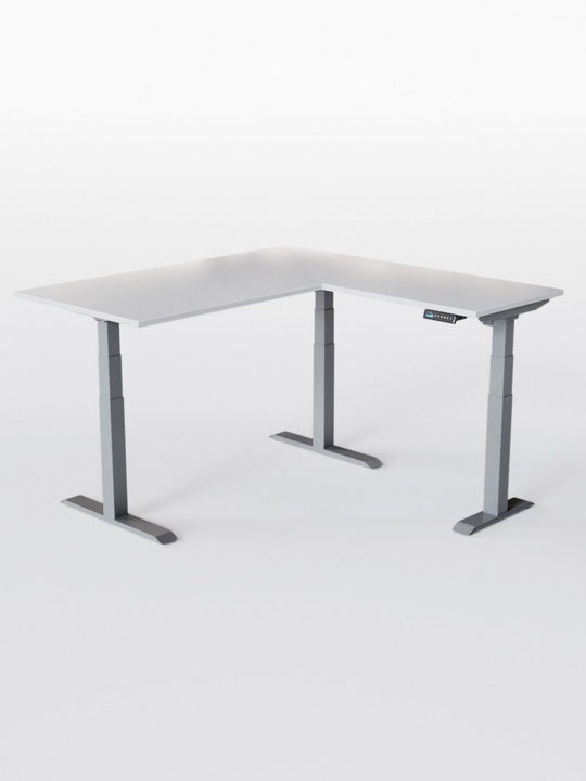 AW_TRIPOD_PRO_Bureau Assis Debout Angle Electrique_Grand Plateau de 160 à 200 cm_Retour 80*60 cm_Pieds_Gris_Plateau ESSENTIAL_Blanc Premium