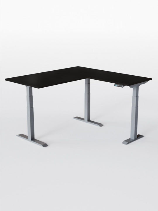 AW_TRIPOD_PRO_Bureau Assis Debout Angle Electrique_Grand Plateau de 160 à 200 cm_Retour 80*60 cm_Pieds_Gris_Plateau ESSENTIAL_Noir