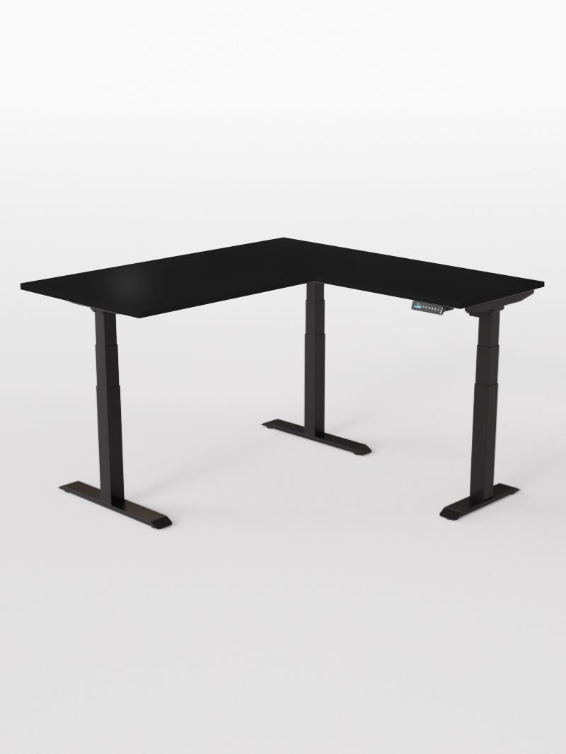 AW_TRIPOD_PRO_Bureau Assis Debout Angle Electrique_Grand Plateau de 160 à 200 cm_Retour 80*60 cm_Pieds_Noirs_Plateau ESSENTIAL_Noir