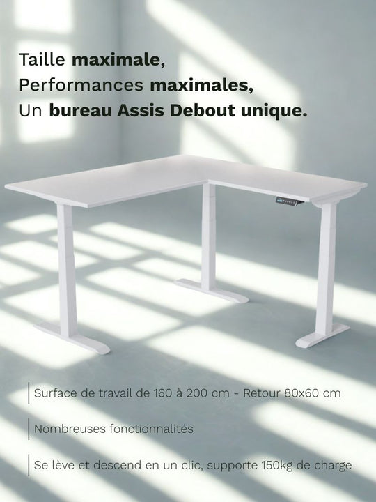 AW_TRIPOD_PRO_Bureau Assis Debout Angle Electrique_Grand Plateau de 160 à 200 cm_Retour 80*60 cm_150kg