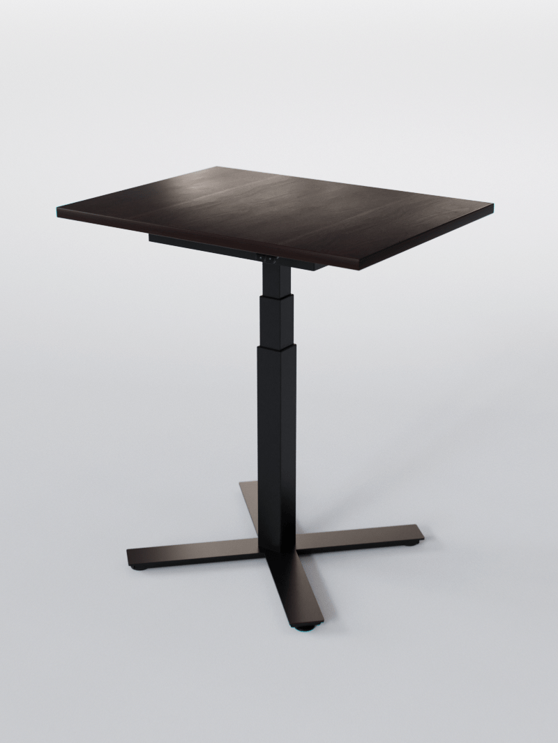 AW_MINI PLUS_01_Bureau Régaleble en Hauteur_Petits Espaces_Pieds Noirs_Plateau Bois Foncé_Copyrights AUM WORLD 2024