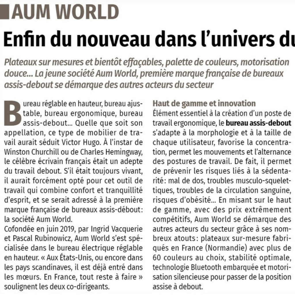 AUM WORLD@ / LE FIGARO : "Enfin du nouveau dans l'univers du bureau..."