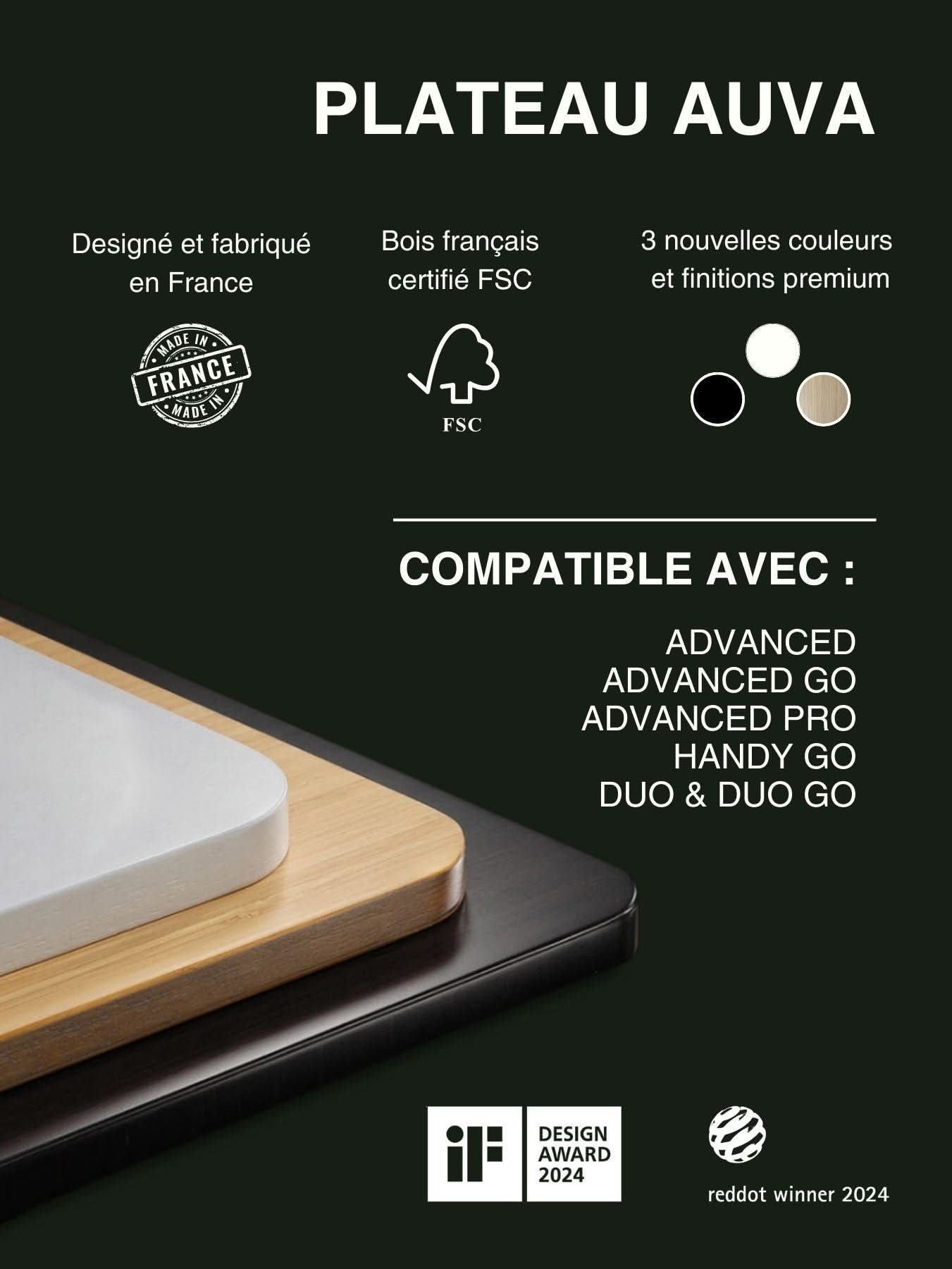 image Plateau de Bureau Angles arrondis - P.70 cm - 100% Bois Recyclé FSC® | AUVA