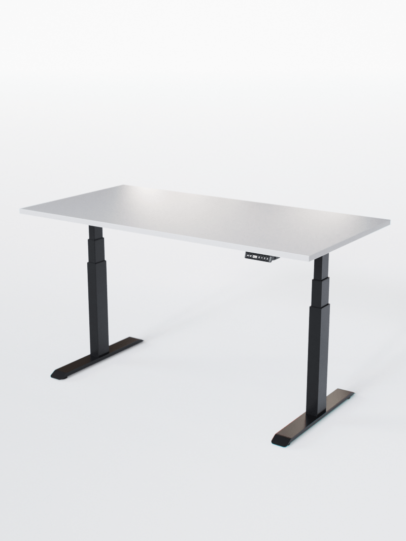 AUM WORLD_Bureau Assis Debout Électrique - ADVANCED LITE GO_Ports USB A_USB C_Noir_Plateau Blanc Premium_Vue Globale_Copyrights AUM WORLD_2024