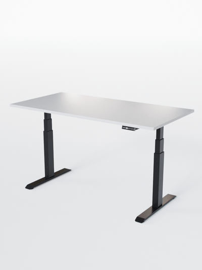 AUM WORLD_Bureau Assis Debout Électrique - ADVANCED LITE GO_Ports USB A_USB C_Noir_Plateau Blanc Premium_Vue Globale_Copyrights AUM WORLD_2024