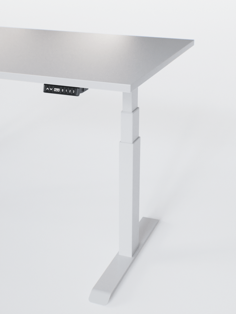 AUM WORLD_Bureau Assis Debout Électrique - ADVANCED LITE GO_Ports USB A_USB C_Blanc_Plateau Blanc Premium_Vue Détaillée_Copyrights AUM WORLD_2024