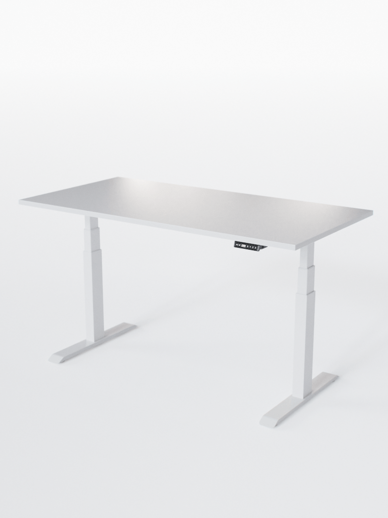 AUM WORLD_Bureau Assis Debout Électrique - ADVANCED LITE GO_Ports USB A_USB C_Blanc_Plateau Blanc Premium_Vue Globale_Copyrights AUM WORLD_2024