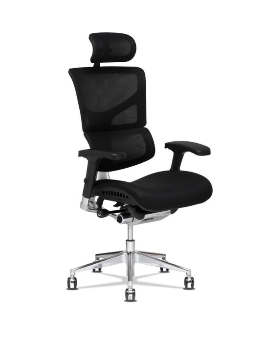 AW_CHAISE ERGONOMIQUE DE DIRECTION ALTIMA_CHROME_NOIR_AVEC APPUI-TETE_VUE 3/4 AVANT GAUCHE
