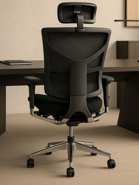 AW_CHAISE ERGONOMIQUE DE DIRECTION ALTIMA_CHROME_NOIR_AVEC APPUI-TETE_VUE EN SITUATION