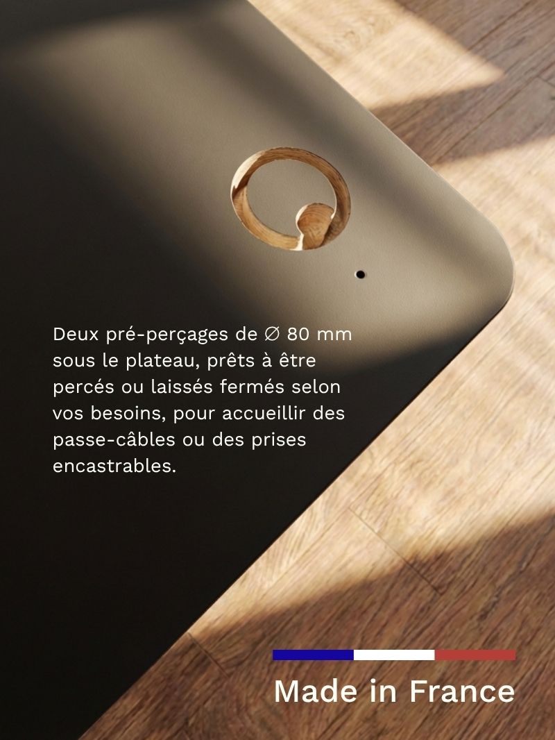 AW_Advanced Pro - Plateau Auva | Bureau Assis Debout Electrique, 70 cm, Angles arrondis, Hautes Performances_Made in France_2 pré-perçages