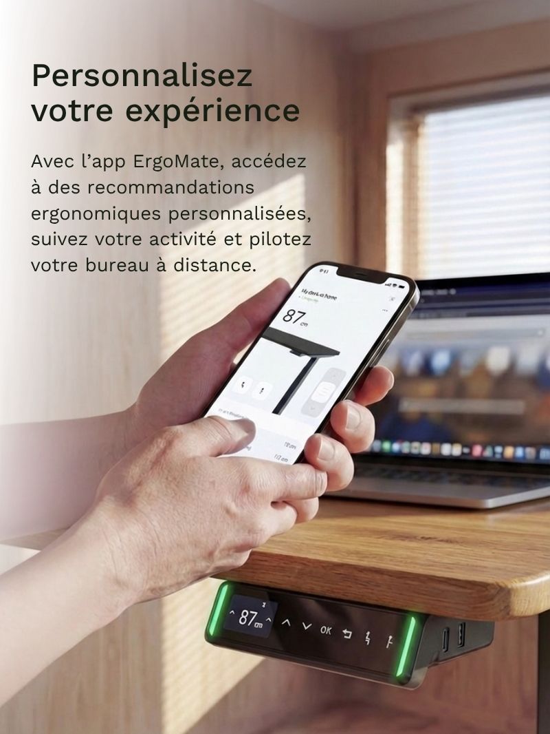 AW_Advanced Pro - Plateau Premium Oak | Bureau Assis Debout Electrique en Chene Massif, Hautes Performances_App ErgoMate