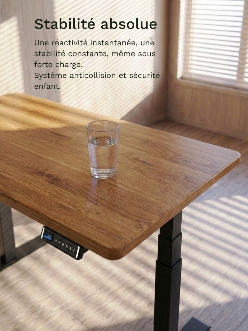 AW_Advanced Pro - Plateau Premium Oak | Bureau Assis Debout Electrique en Chene Massif, Hautes Performances_Stabilité Absolue