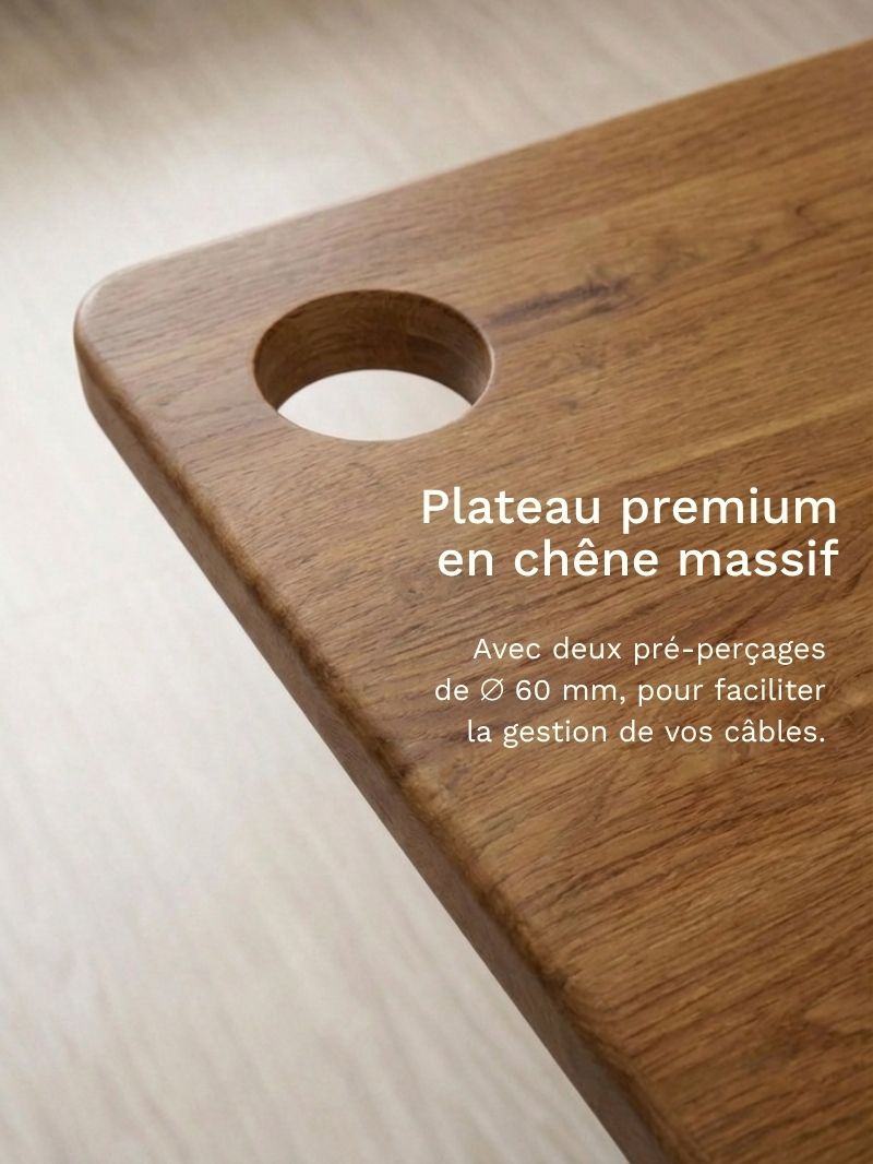 AW_Advanced Pro - Plateau Premium Oak | Bureau Assis Debout Electrique en Chene Massif, Hautes Performances_Plateau Premium en che massif + Pré-perçages