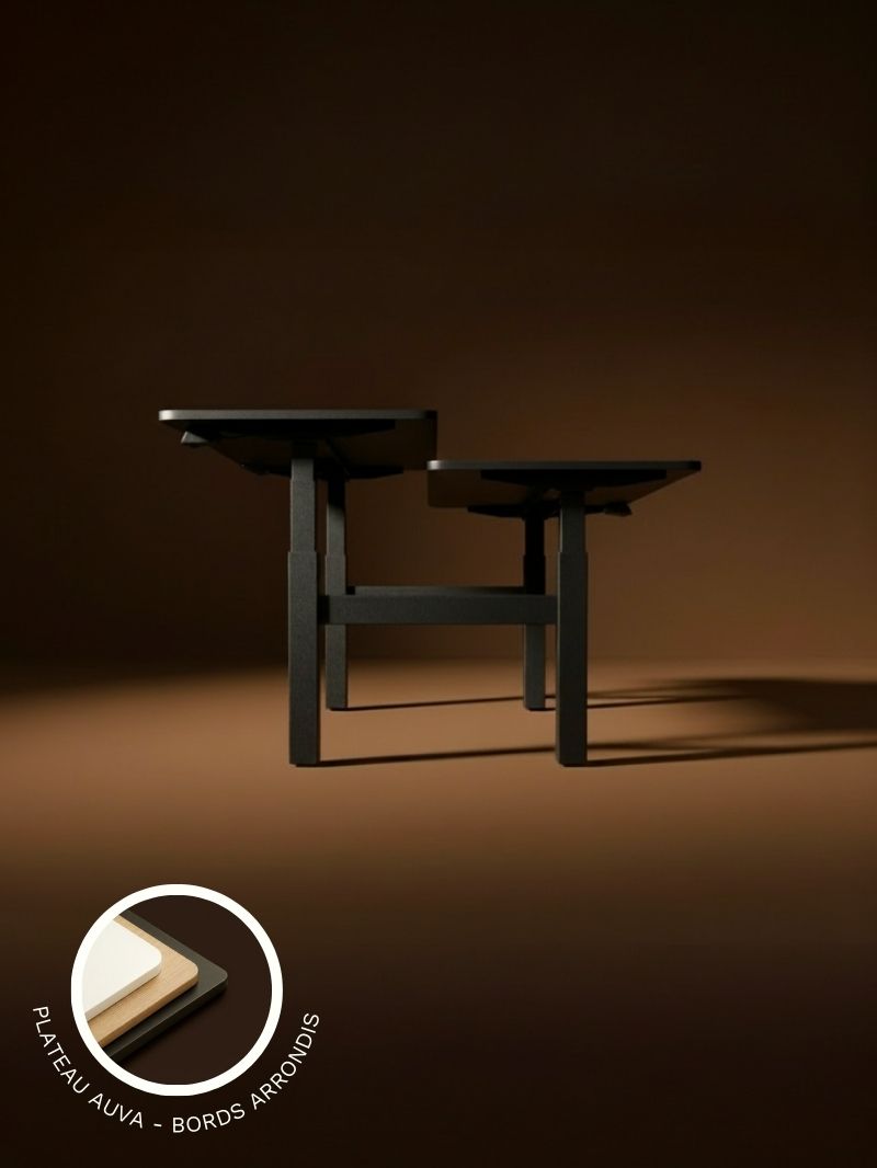 Bench Assis Debout Électrique 2 Postes, 70 cm, Angles arrondis, Ports USB A & C | Duo Go - Plateau Auva