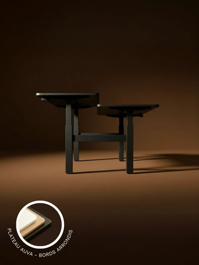 Bench Assis Debout Électrique 2 Postes, 70 cm, Angles arrondis, Ports USB A & C | Duo Go - Plateau Auva