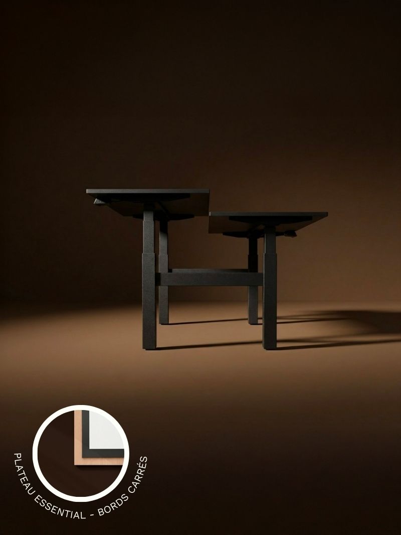 Bench Assis Debout Électrique, 2 Postes, Ports USB A & C | Duo Go - Plateau Essential