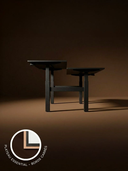 Bench Assis Debout Electrique DUO GO_Plateaux ESSENTIAL_Angles Droits_AUM WORLD