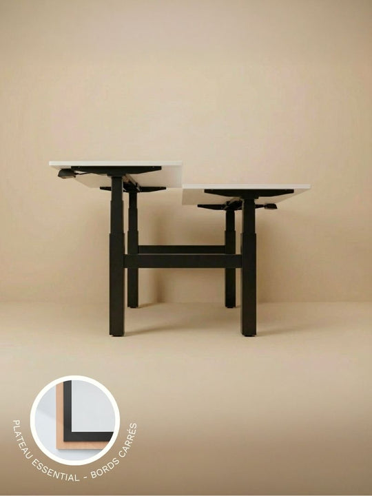 Bench Assis Debout Electrique DUO GO_Plateaux ESSENTIAL_Made in France_Angles Droits_AUM WORLD