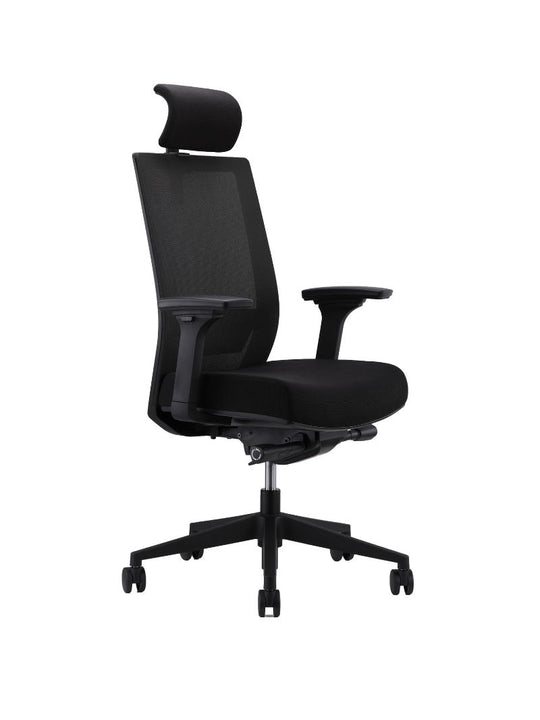 AW_CHAISE ERGONOMIQUE ERGOCLIM_NOIR_AVEC APPUI-TETE_VUE 3/4 AVANT GAUCHE