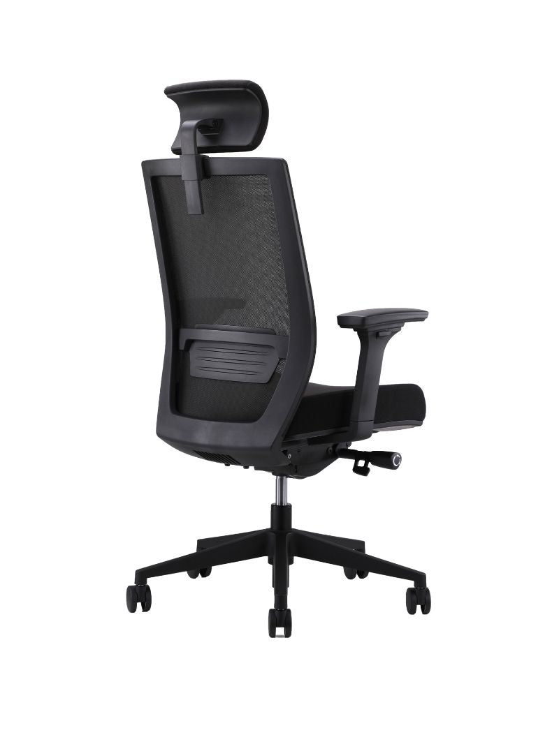 AW_CHAISE ERGONOMIQUE ERGOCLIM_NOIR_AVEC APPUI-TETE_VUE 3/4 ARRIERE