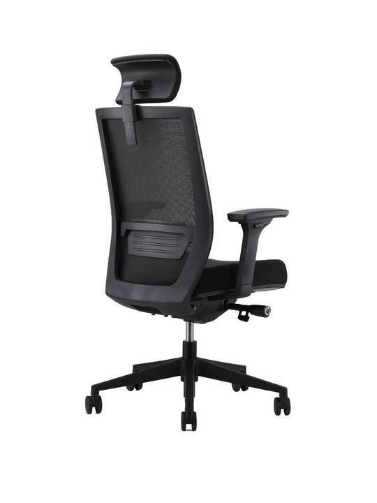 AW_CHAISE ERGONOMIQUE ERGOCLIM_NOIR_AVEC APPUI-TETE_VUE 3/4 ARRIERE