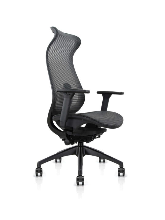 AW_CHAISE ERGONOMIQUE LINEO_NOIR_AVEC APPUI-TETE INTEGRE_VUE 3/4 AVANT GAUCHE