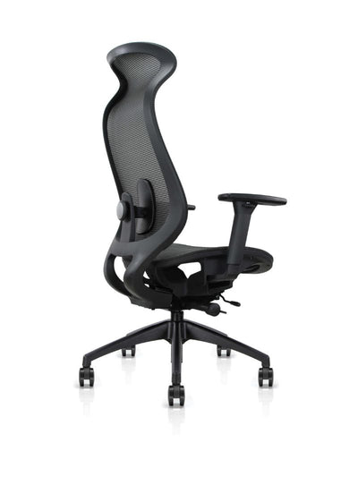 AW_CHAISE ERGONOMIQUE LINEO_NOIR_AVEC APPUI-TETE INTEGRE_VUE 3/4 ARRIERE