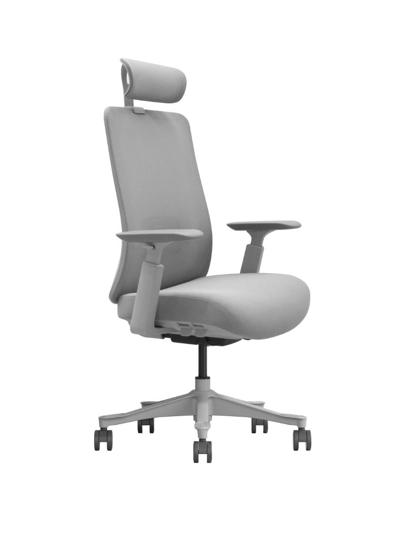 AW_CHAISE ERGONOMIQUE LUNO_GRIS_AVEC APPUI-TETE_VUE 3/4 AVANT GAUCHE