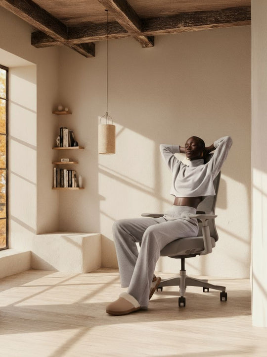 Chaise de bureau LUNO avec dossier aéré et structure noire, pensée pour un confort au quotidien.