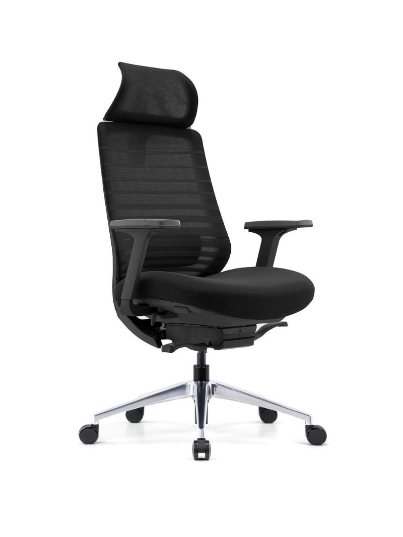 AW_CHAISE ERGONOMIQUE NESTO_NOIR_AVEC APPUI-TETE_VUE 3/4 AVANT GAUCHE