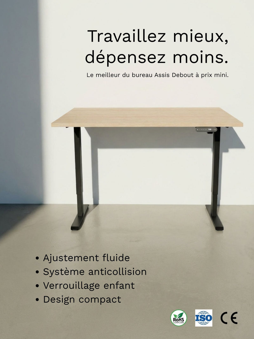 Start 1 - Plateau Small | Bureau Assis Debout Électrique 110x60 ou 120x60