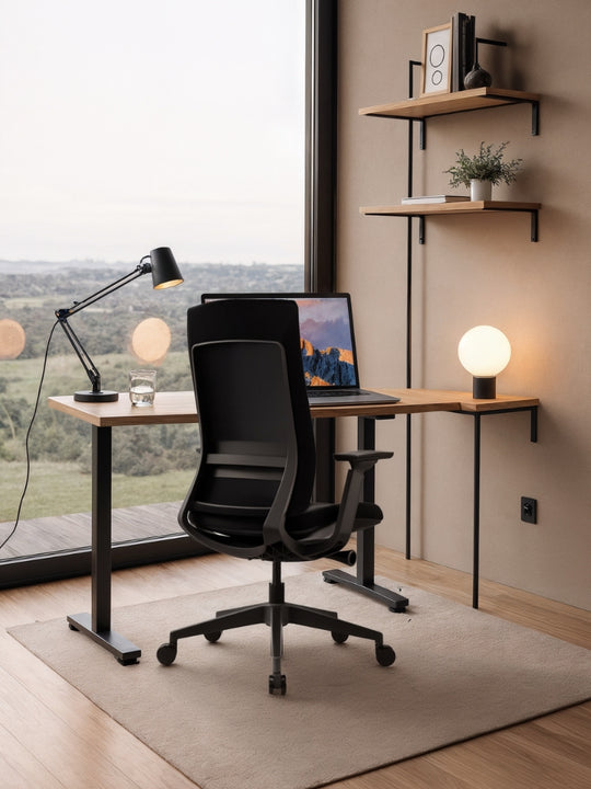 AW_SYNKRO_Chaise de Bureau Ergonomique_Noire_Face_Bureau_Télétravail