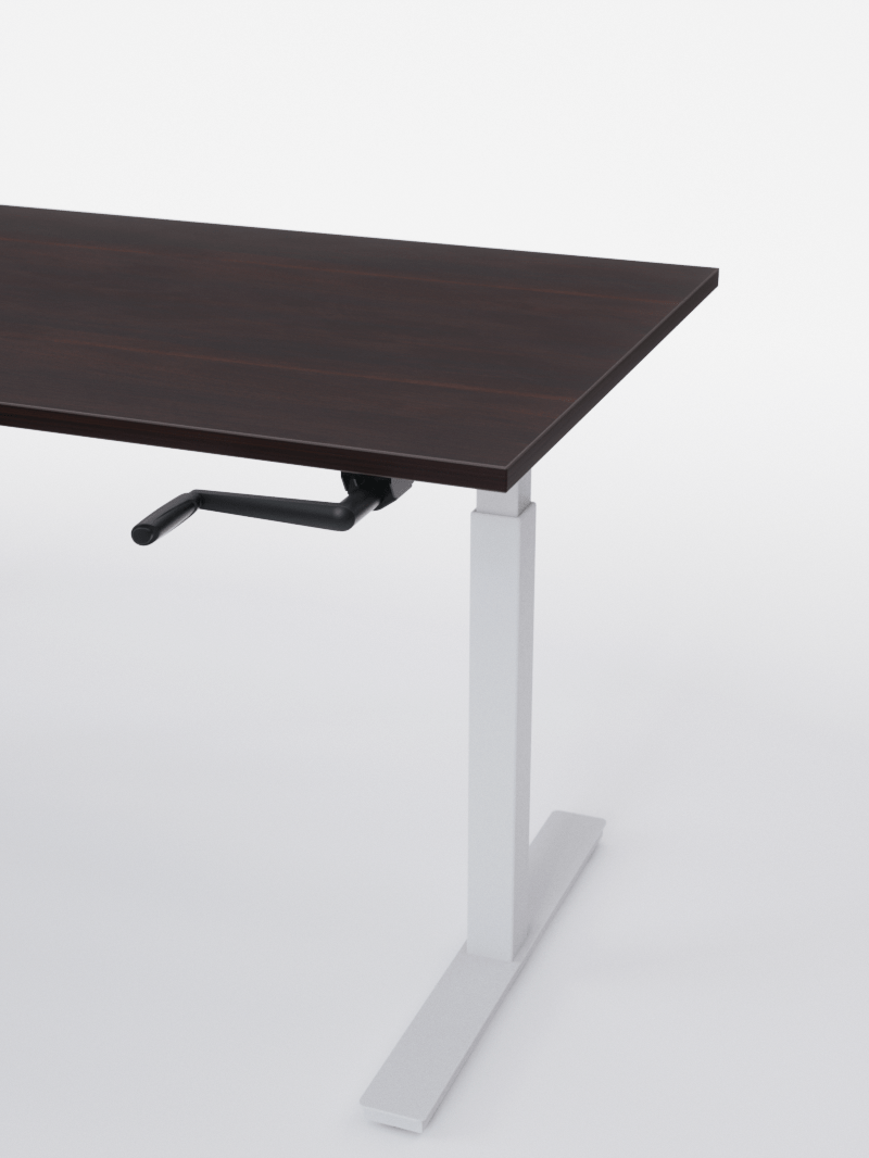AUM WORLD_Bureau Assis Debout MANUE_Handy Go_Pieds Blanc_Plateau Bois Foncé_DETAIL_Copyrights_AUM WORLD®_2023