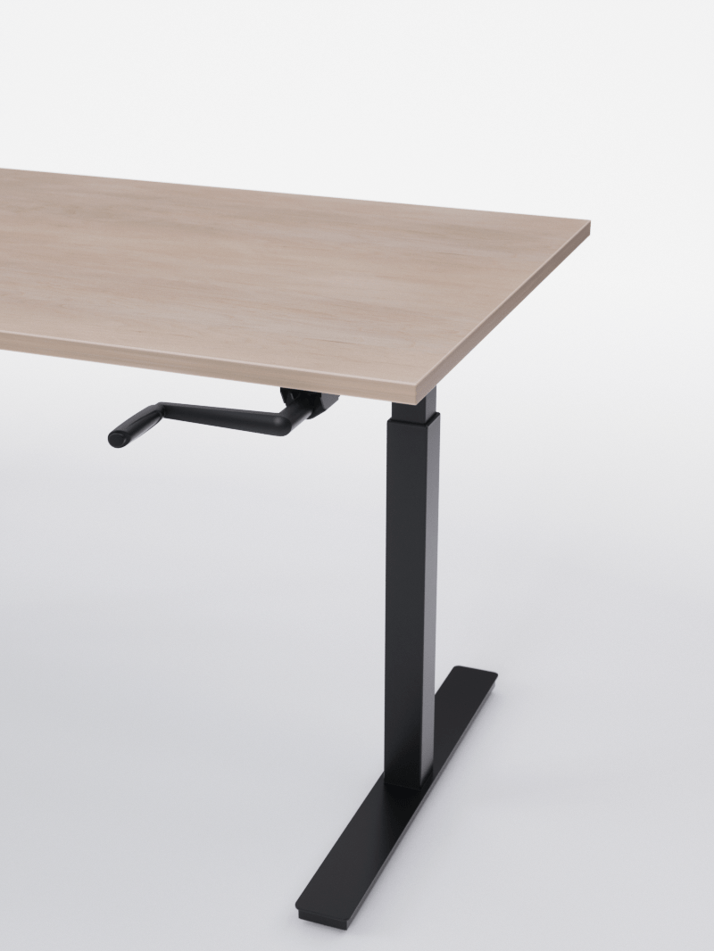 AUM WORLD_Bureau Assis Debout MANUE_Handy Go_Pieds Noir_Plateau Bois Clair_DETAIL_Copyrights_AUM WORLD®_2023