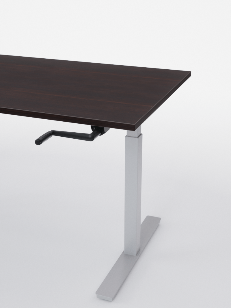 AUM WORLD_Bureau Assis Debout MANUE_Handy Go_Pieds Gris_Plateau Bois Foncé_DETAIL_Copyrights_AUM WORLD®_2023