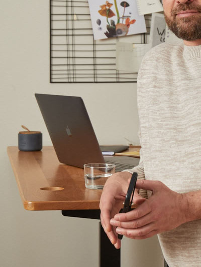 Bureau Assis Debout Électrique Bois Massif -  Ports USB A & C | ADVANCED GO - Plateau PREMIUM OAK