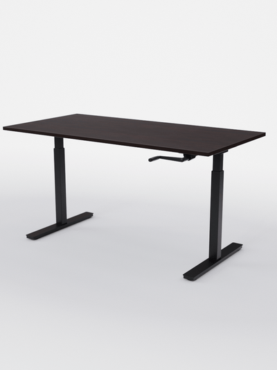 AUM WORLD_Bureau Assis Debout MANUE_Handy Go_Pieds Noir_Plateau Bois Foncé_Copyrights_AUM WORLD®_2023