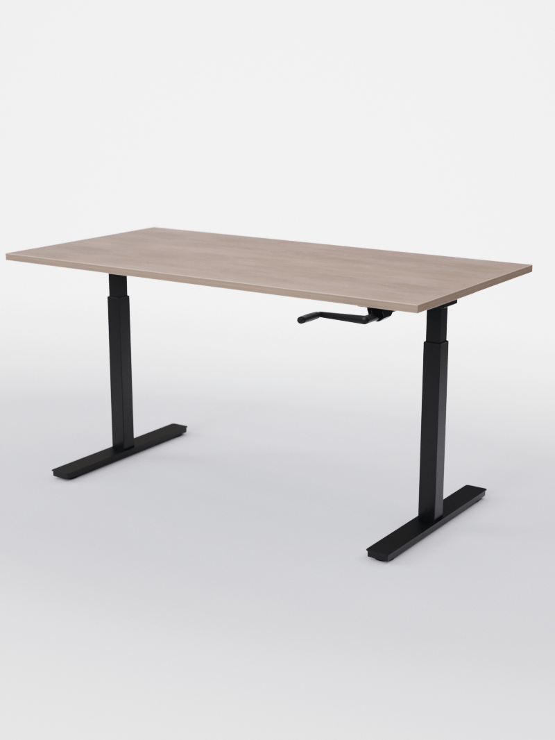 AUM WORLD_Bureau Assis Debout MANUE_Handy Go_Pieds Noir_Plateau Bois Clair_Copyrights_AUM WORLD®_2023
