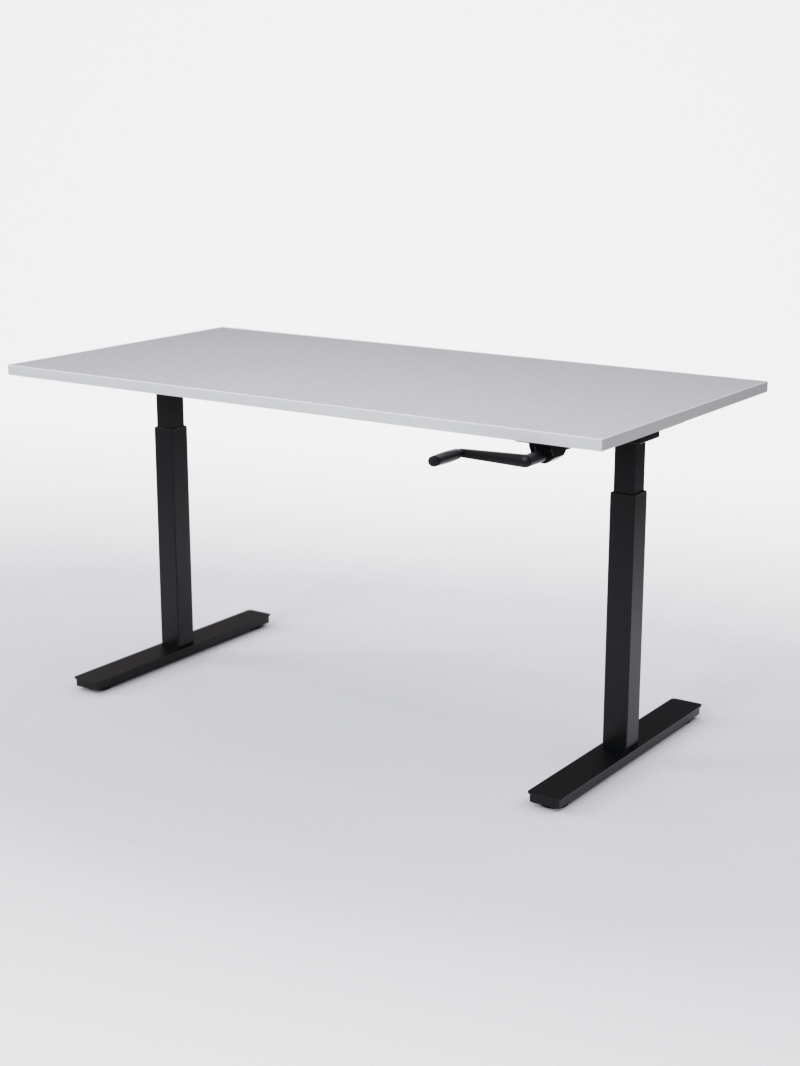AUM WORLD_Bureau Assis Debout MANUE_Handy Go_Pieds Noir_Plateau Blanc Premium_Copyrights_AUM WORLD®_2023