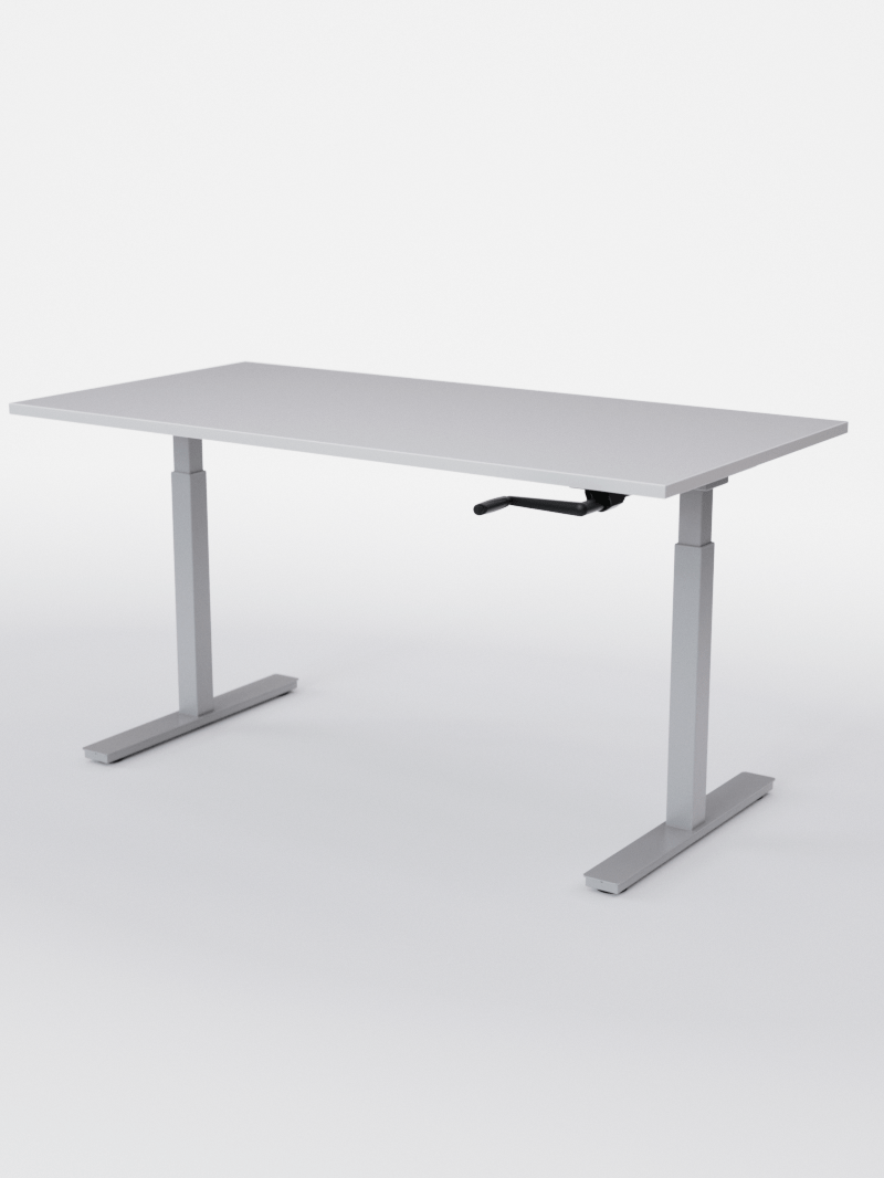 AUM WORLD_Bureau Assis Debout MANUE_Handy Go_Pieds Gris_Plateau Blanc Premium_Copyrights_AUM WORLD®_2023