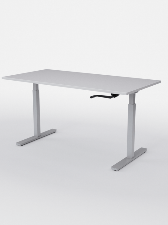 AUM WORLD_Bureau Assis Debout MANUE_Handy Go_Pieds Gris_Plateau Blanc Premium_Copyrights_AUM WORLD®_2023
