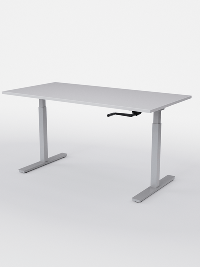 AUM WORLD_Bureau Assis Debout MANUE_Handy Go_Pieds Gris_Plateau Blanc Premium_Copyrights_AUM WORLD®_2023