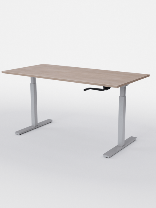 AUM WORLD_Bureau Assis Debout MANUE_Handy Go_Pieds Gris_Plateau Bois Clair_Copyrights_AUM WORLD®_2023