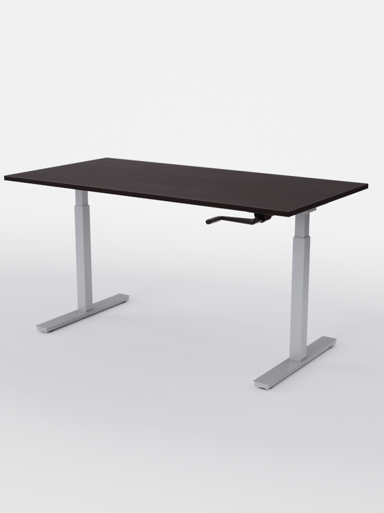 AUM WORLD_Bureau Assis Debout MANUE_Handy Go_Pieds Gris_Plateau Bois Foncé_Copyrights_AUM WORLD®_2023