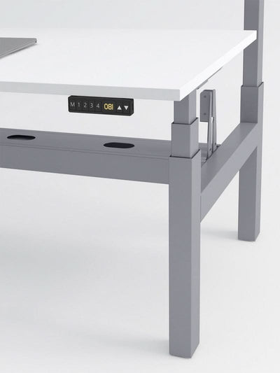 Bench Open Space Assis Debout Électrique 2 personnes - DUO - pieds gris - plateau blanc - ZOOM